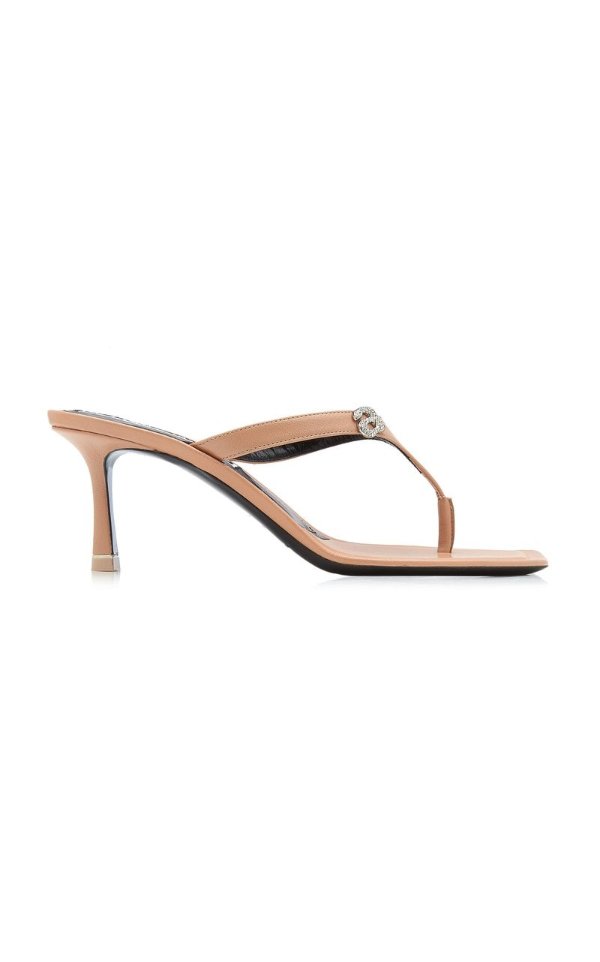 Ivy Logo Leather Thong Heeled Sandals