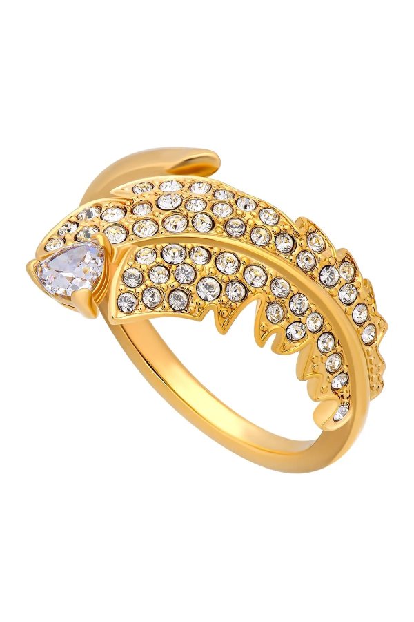 Nice 23K Yellow Gold Plated Clear Swarovski Crystal Ring - Size 6