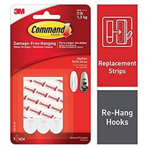 Command Medium Refill Strips, Re-Hang Indoor Hooks, 9 strips