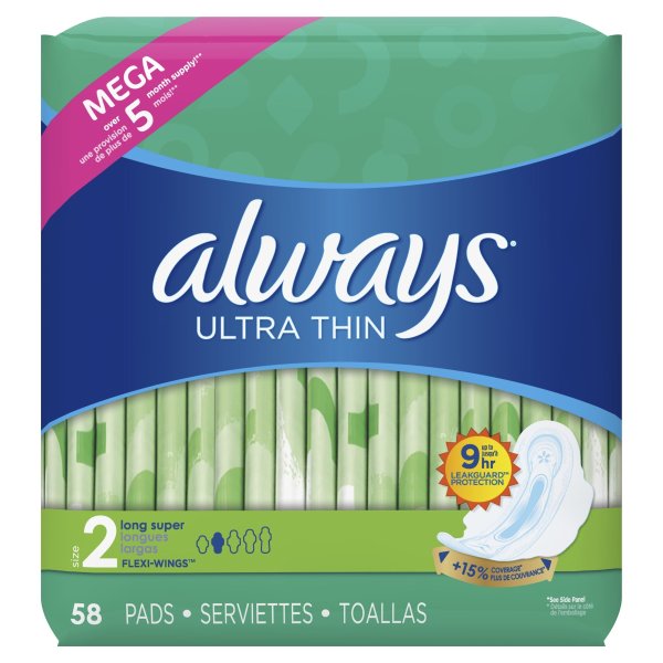 Ultra Thin Super Pads with Wings, Unscented, Size 2, 58 Ct
