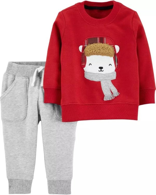 2-Piece Polar Bear Sweater & Fleece Pant Set