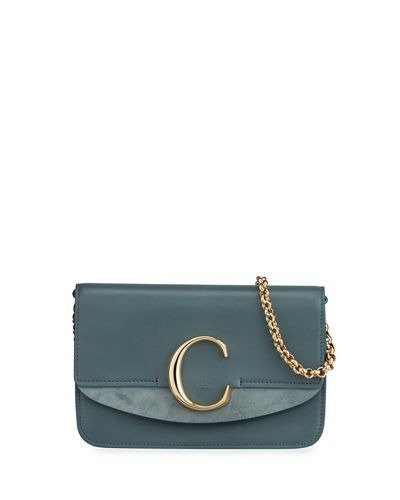 C Shiny & Suede Calfskin Clutch With Chain