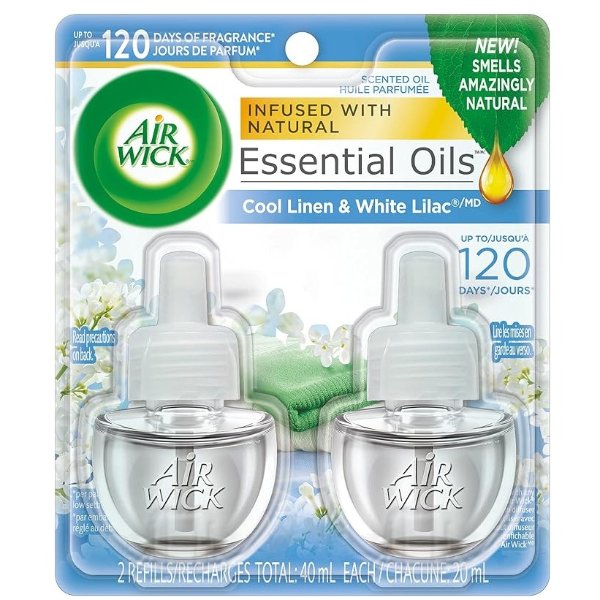 Air Wick Plug in Scented Oil Refill, 2 ct, Fresh Linen, Air Freshener, Essential Oils