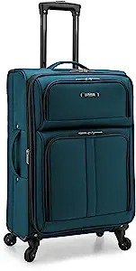 Anzio Softside Expandable Spinner Luggage, Teal, Checked-Medium 26-Inch