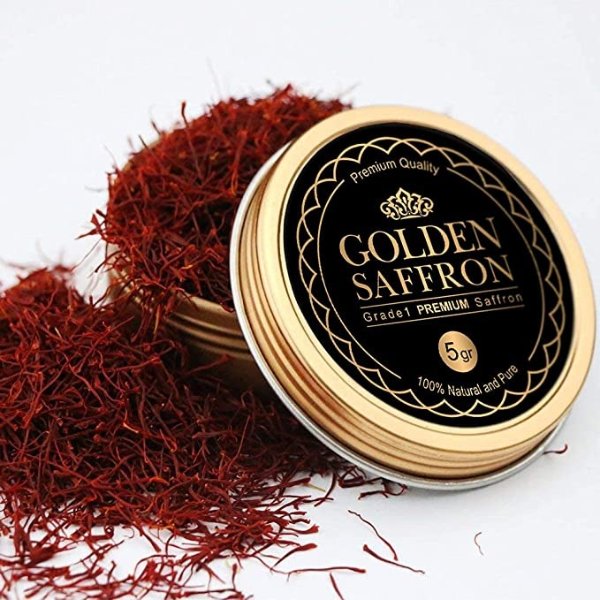 Golden Saffron, Finest Pure Premium All Red Saffron Threads, Grade A+ Super Negin, Non-GMO Verified. For Tea, Paella, Rice, Desserts, Golden Milk and Risotto (5 Grams)