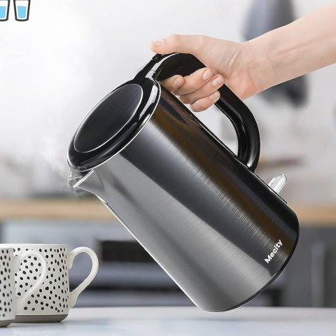 Mecity 1.7L Electric Kettle 100% Stainless Steel Interior Fast Heating  Water Kettle Double Wall