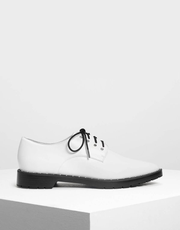 White Embellished Derby Shoes | CHARLES & KEITH