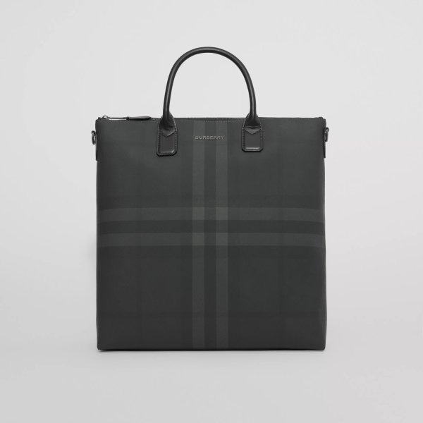 Charcoal Check and Leather Tote