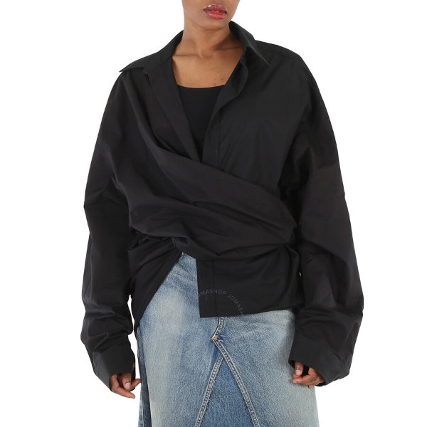 Ladies Black Poplin Wrap Shirt, Brand Size 36 (US Size 2)
