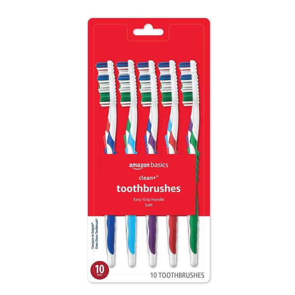Amazon Basics Clean Plus Toothbrushes, Soft, Full, 10 Count