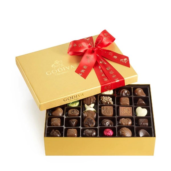 Assorted Chocolate Gold Gift Box, Lunar New Year Ribbon, 70 pc.