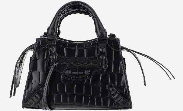 Black Shiny Croco Embossed Top-Handles Bag