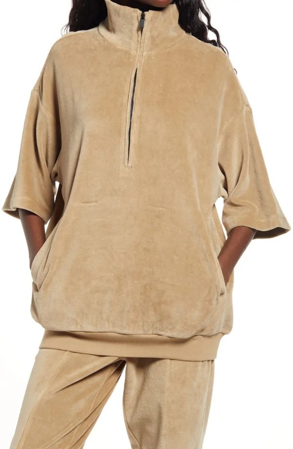 Velour Oversize Half Zip Pullover