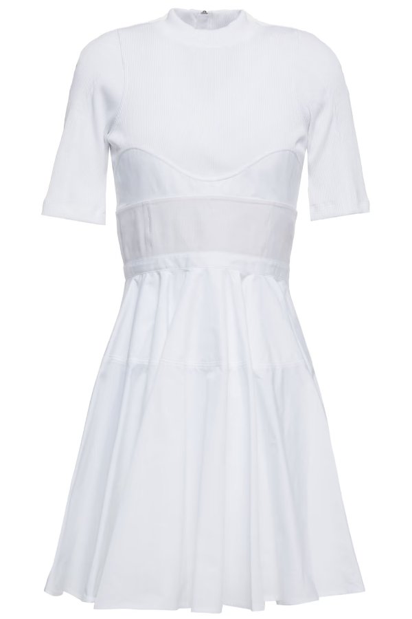 Mesh-paneled cotton-poplin mini dress