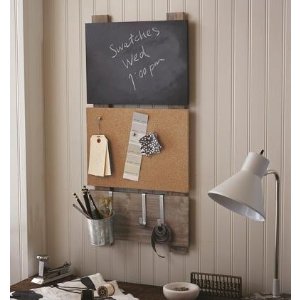 Bulletin Board with Chalkboard and Hooks