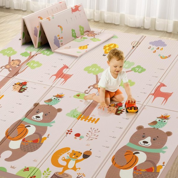 GZZ Foldable Baby Play Mat,Reversible, Waterproof, Anti-Slip Floor Playing Mats for Infants, Babies, Toddlers