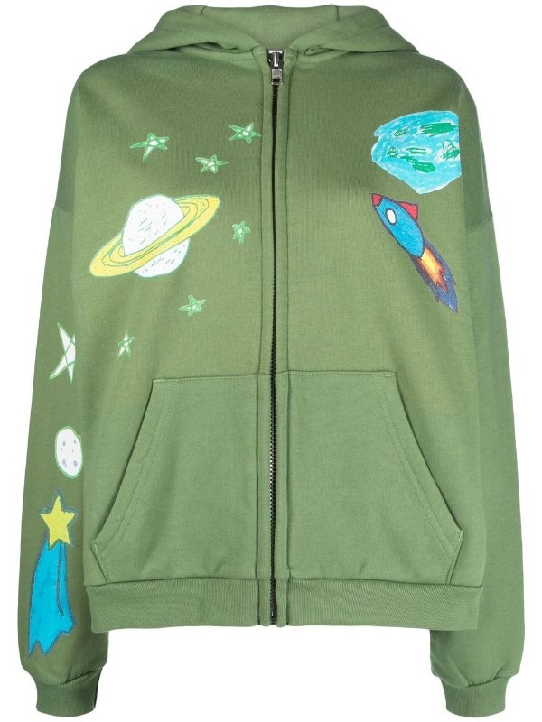 space-print zip-up hoodie