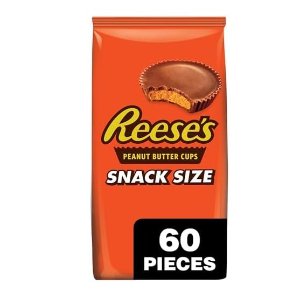 REESE'S Milk Chocolate Peanut Butter Snack Size Cups, Candy Bag, 33 oz (60 Pieces)