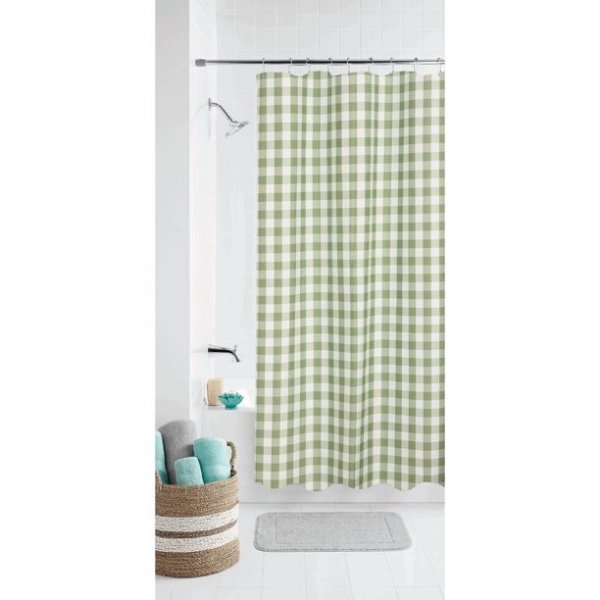 Yellow Gingham Polyester Shower Curtain, 70 x 72, Mainstays