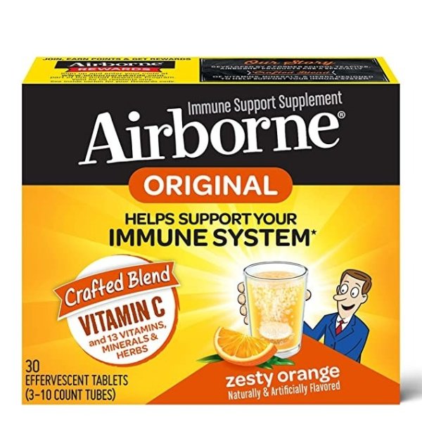 1000 mg vitamin C with Zinc Effervescent Tablets, Immune Support Supplement with Powerful Antioxidants Vitamins A C & E, Zesty Orange Flavor, Fizzy Drink Tablets, Gluten-Free- (30 count box)