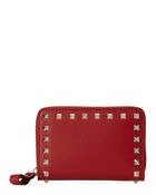 Red Rockstud Leather Zip-Around Wallet