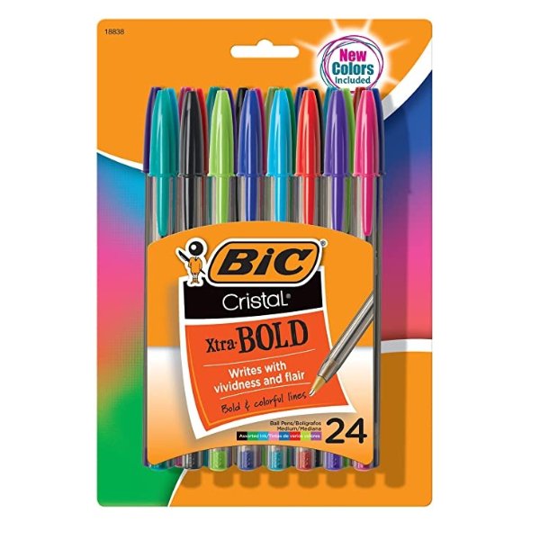 Cristal Xtra Bold Fashion Ballpoint Pen, Bold Point (1.6mm), Assorted Colors, 24-Count (MSBAPP241-A-AST)