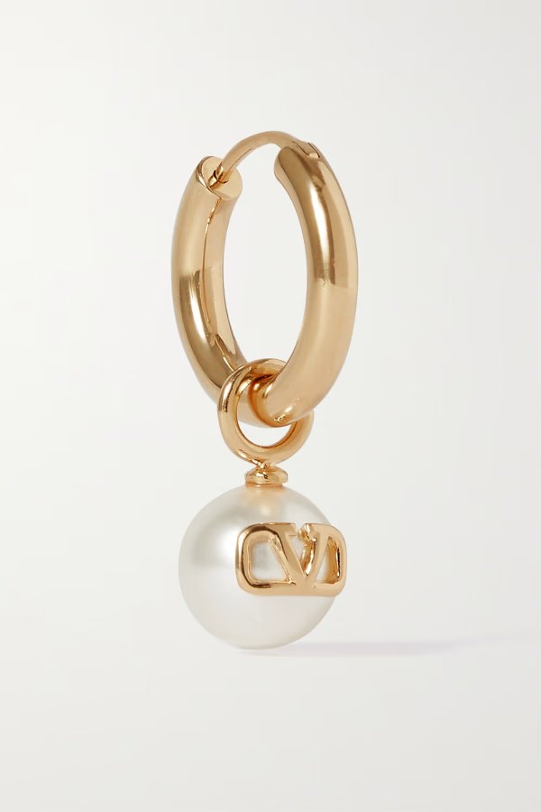 Gold-tone and faux pearl single earring