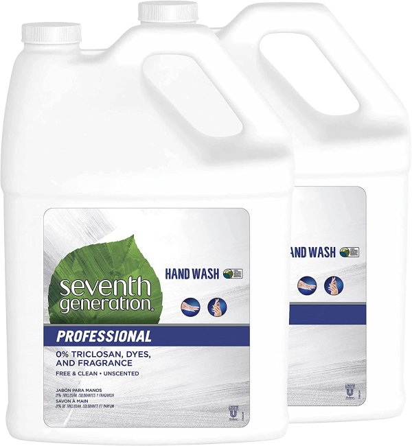 Seventh Generation Professional Liquid Hand Wash Soap Refill, Free & Clear, Unscented, 128 Fl Oz (Pack of 2)