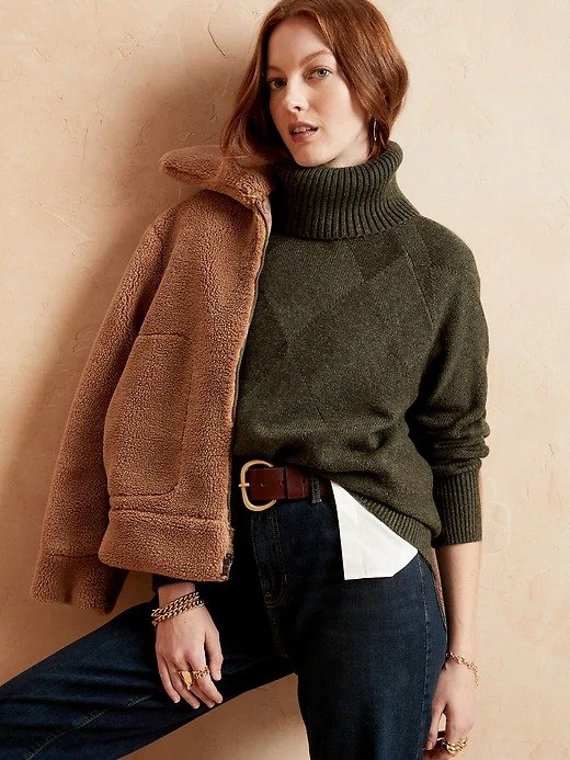 Cozy Argyle Turtleneck Sweater