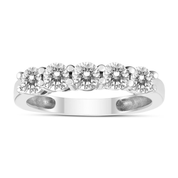1 Carat TW Five Stone Genuine Round Diamond Wedding Anniversary Ring 14K White Gold