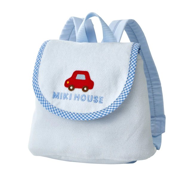 Pastel Blue Baby Backpack with a holiday gift bag
