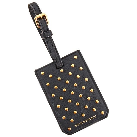Studded Leather Luggage Tag in Black