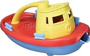 Toys Tugboat, Assorted CB - Pretend Play, Motor Skills, Kids Bath Toy Floating Pouring Vehicle. No BPA, phthalates, PVC. Dishwasher Safe, Recycled Plastic, Made in USA.