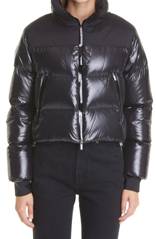 Jasione Laque Quilted Crop Down Jacket with Stowaway Hood