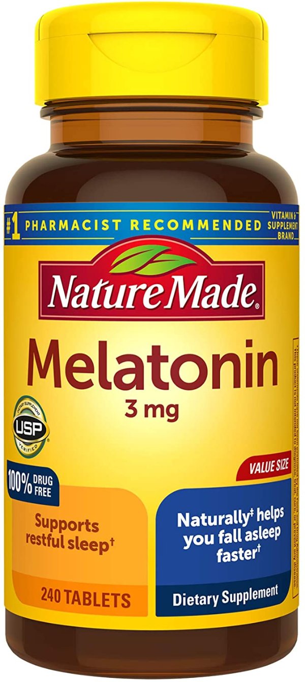 Nature Made Melatonin 3 mg, Sleep Aid Supplement for Restful Sleep, 240 Tablets