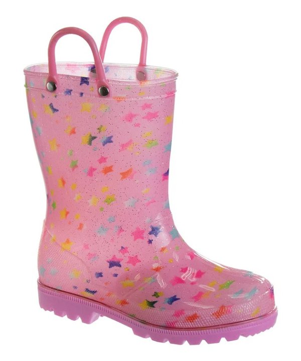 Pink & Yellow Star Glitter Rain Boots - Girls