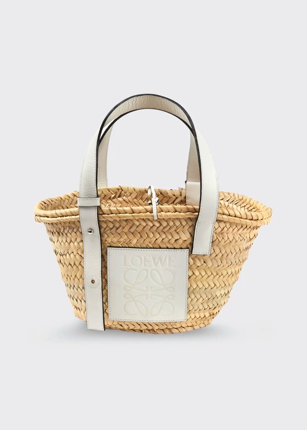 x Paula’s Ibiza Basket Small Woven Palm Tote Bag