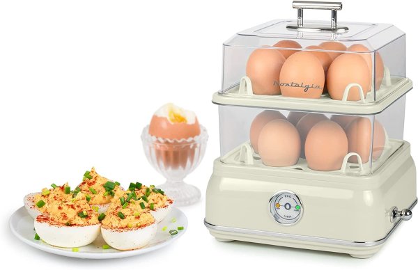 Classic Retro Premium 14 Capacity Electric Large Hard-Boiled Egg Cooker, Poached, Scrambled, Omelets, Whites, Sandwiches, for Keto & Low-Carb Diets