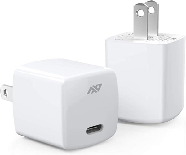 USB C Charger - 2 Pack 20W Fast Charger with PD 3.0 & QC 3.0, Compact PD Charger Block for iPhone 12/12 Mini/12 Pro/12 Pro Max/11 Series/X Series/iPad Pro, Samsung Phones