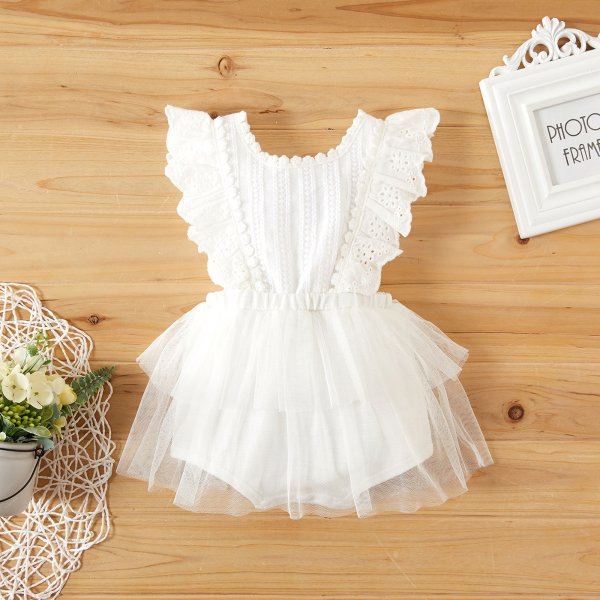 Baby Lace Flutter-sleeve Knitted Dress Romper