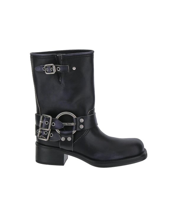 Big Buckles Black Leather Boots