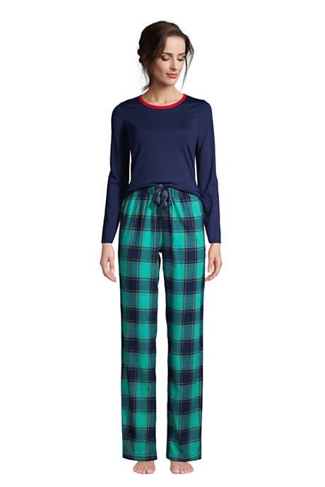 Women's Pajama Set Knit Long Sleeve T-Shirt and Flannel Pants