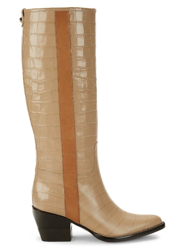 Vinny Croc-Embossed Leather Knee-High Boots