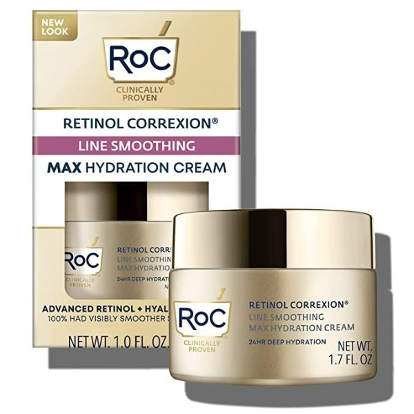 Retinol Correxion Max Daily Hydration Anti-Aging Daily Face Moisturizer with Hyaluronic Acid, Oil Free Line Smoothing Skin Care Cream, Stocking Stuffer, 1.7 oz (Packaging May Vary)