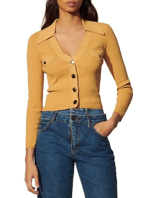 Suzie Ribbed Collared Cardigan | Bloomingdale's