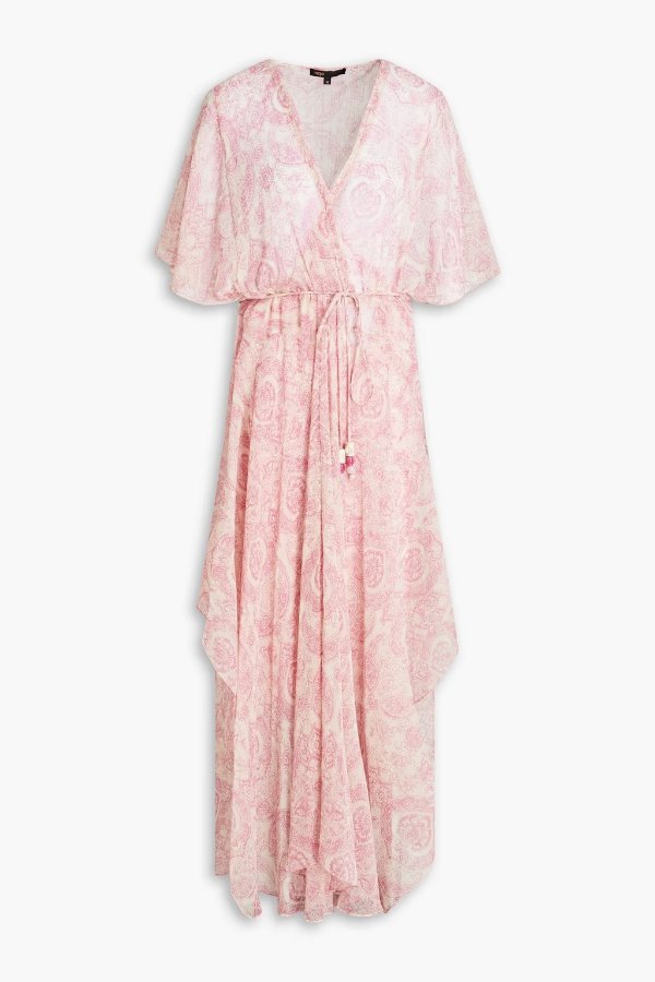 Belted paisley-print crepon maxi dress