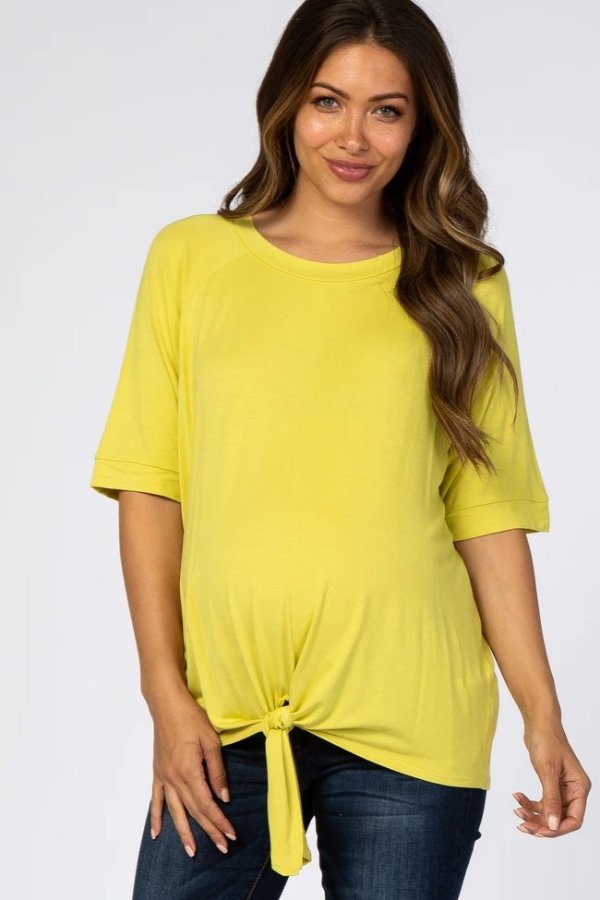 Lime Yellow Tie Front Maternity Top