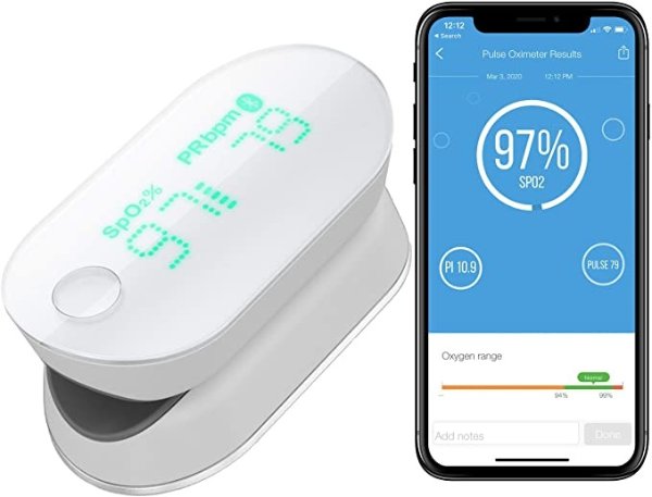 Air Wireless Fingertip Pulse Oximeter with Plethysmograph and Perfusion Index on the App, Measures Blood Oxygen Saturation, Perfusion Index, Pulse Rate