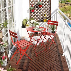Grand patio 可折叠钢制庭院露台桌椅3件套 红色