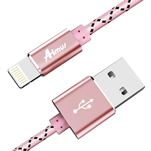 Lightning Cable, Aimus 4Ft Nylon Braided Fast Charging Cable with Aluminum Connector for iPhone 7/7 Plus/6/6S/6 Plus/6S Plus/5/5S/5C/SE, iPad Mini 2 3 4 Air iPod and More, Rose Gold